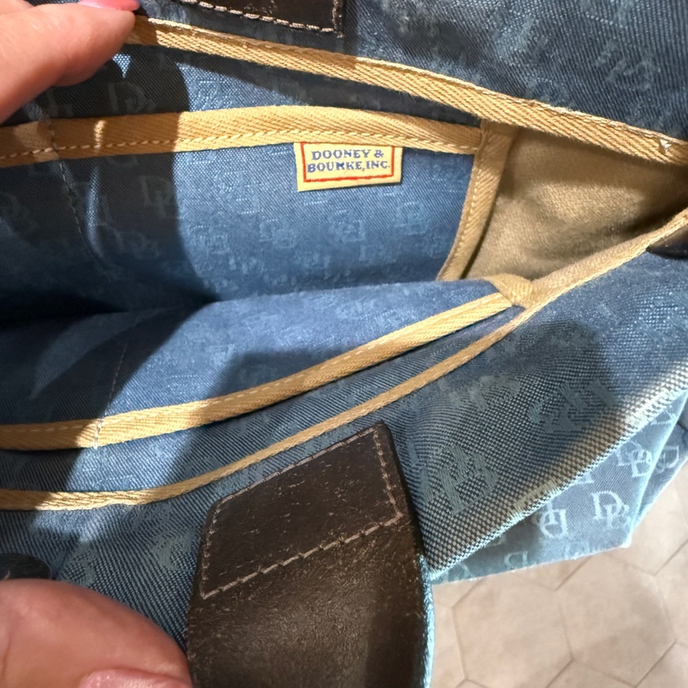Dooney & Bourke Blue Monogram Canvas Tote with Brown Leather Trim - Picture 4 of 8